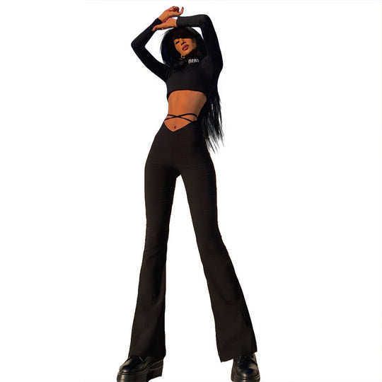 Damen Figurbetontes Cut-Out Lounge-Set mit hoher Taille und Flared Hosen Heidi-Mode