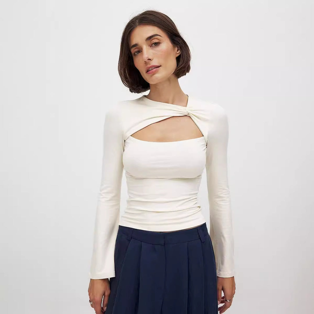Damen Langarm Oberteil mit raffiniertem Knotendesign Heidi-Mode