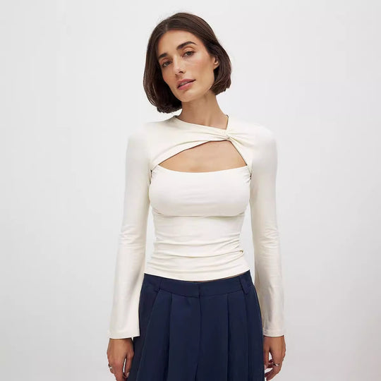 Damen Langarm Oberteil mit raffiniertem Knotendesign Heidi-Mode
