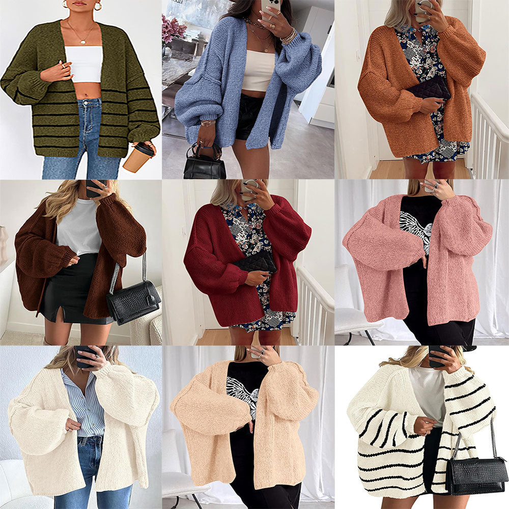 Damen lässiger Strickcardigan mit voluminösen Ärmeln und weichem Material Heidi-Mode