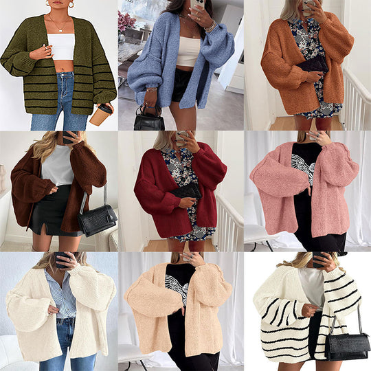 Damen lässiger Strickcardigan mit voluminösen Ärmeln und weichem Material Heidi-Mode