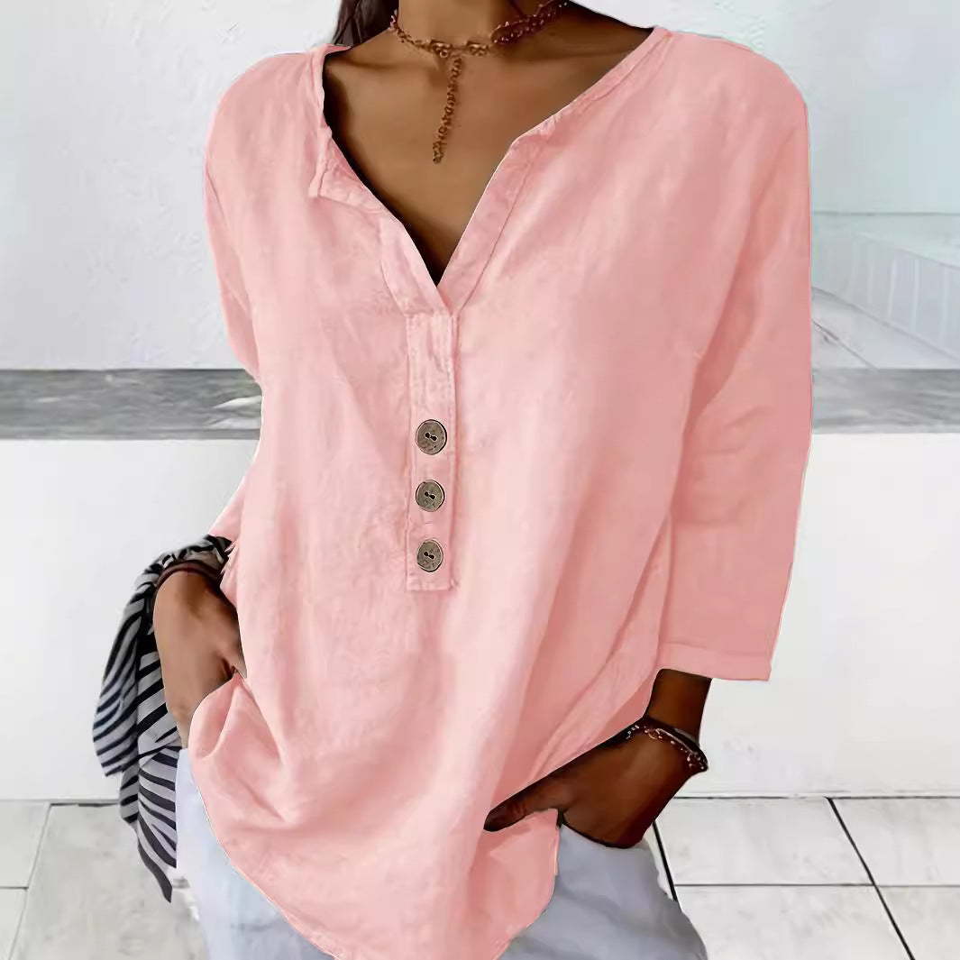 Damen Lässig geschnittenes Blusenshirt mit Knopfleiste Heidi-Mode