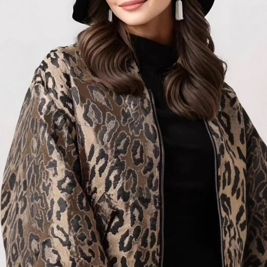 Damen modische Bomberjacke mit Leopardenmuster und elastischen Bündchen Heidi-Mode