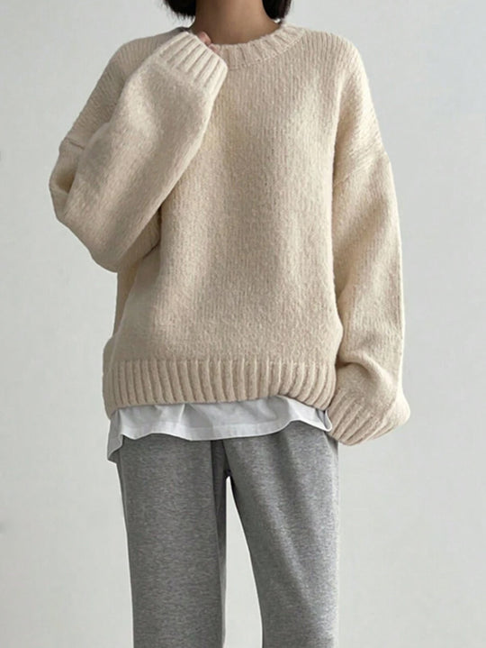 Damen Grober Strickpullover mit lässigem Schnitt und Rundhalsausschnitt Heidi-Mode