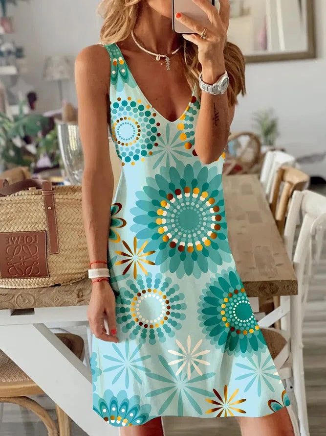 Damen Floral Print A-Linien Sommerkleid Heidi-Mode