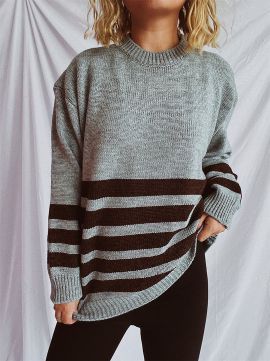 Damen lässiger Oversize-Pullover mit modernem Streifenmuster Heidi-Mode