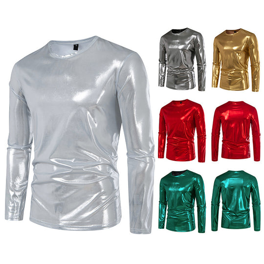 Herren stylisches Langarmshirt aus glänzendem Material Heidi-Mode
