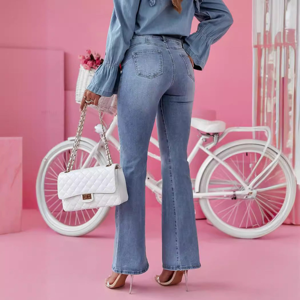 Damen Denim Hemd mit Rüschen und Schleifen-Details Heidi-Mode