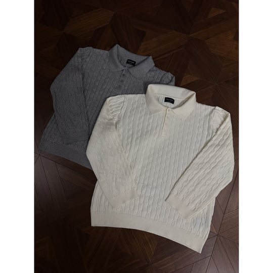 Damen Strickpullover mit klassischem Kragen und feiner Zopfmusterstruktur Heidi-Mode