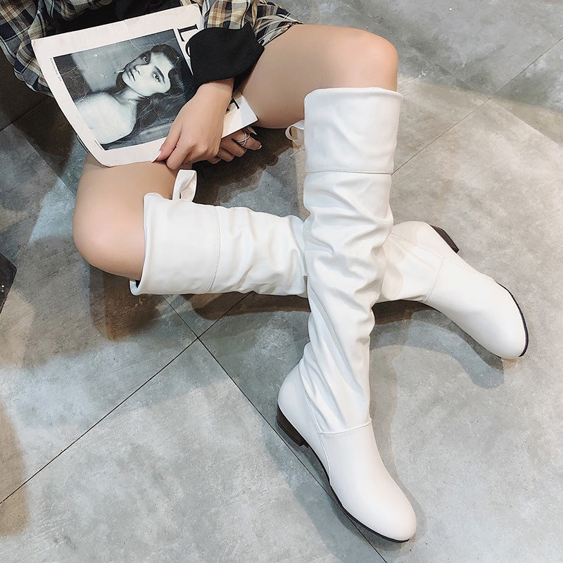 Damen Overkneestiefel mit modischem Rüschendesign und dekorativer Schleife Heidi-Mode