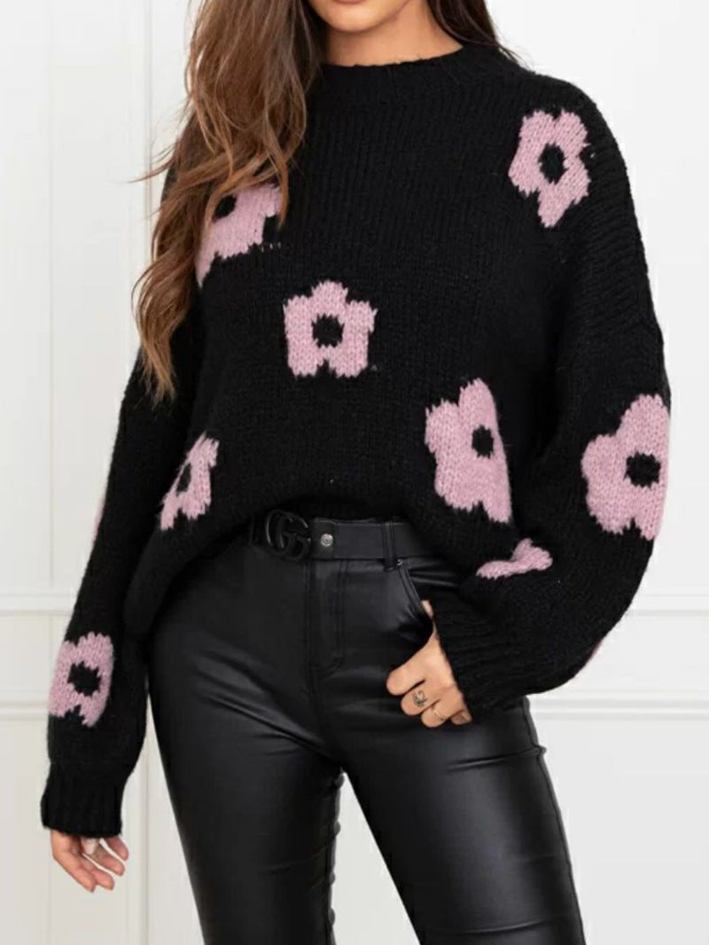 Damen gemütlicher Strickpullover mit floralem Muster Heidi-Mode