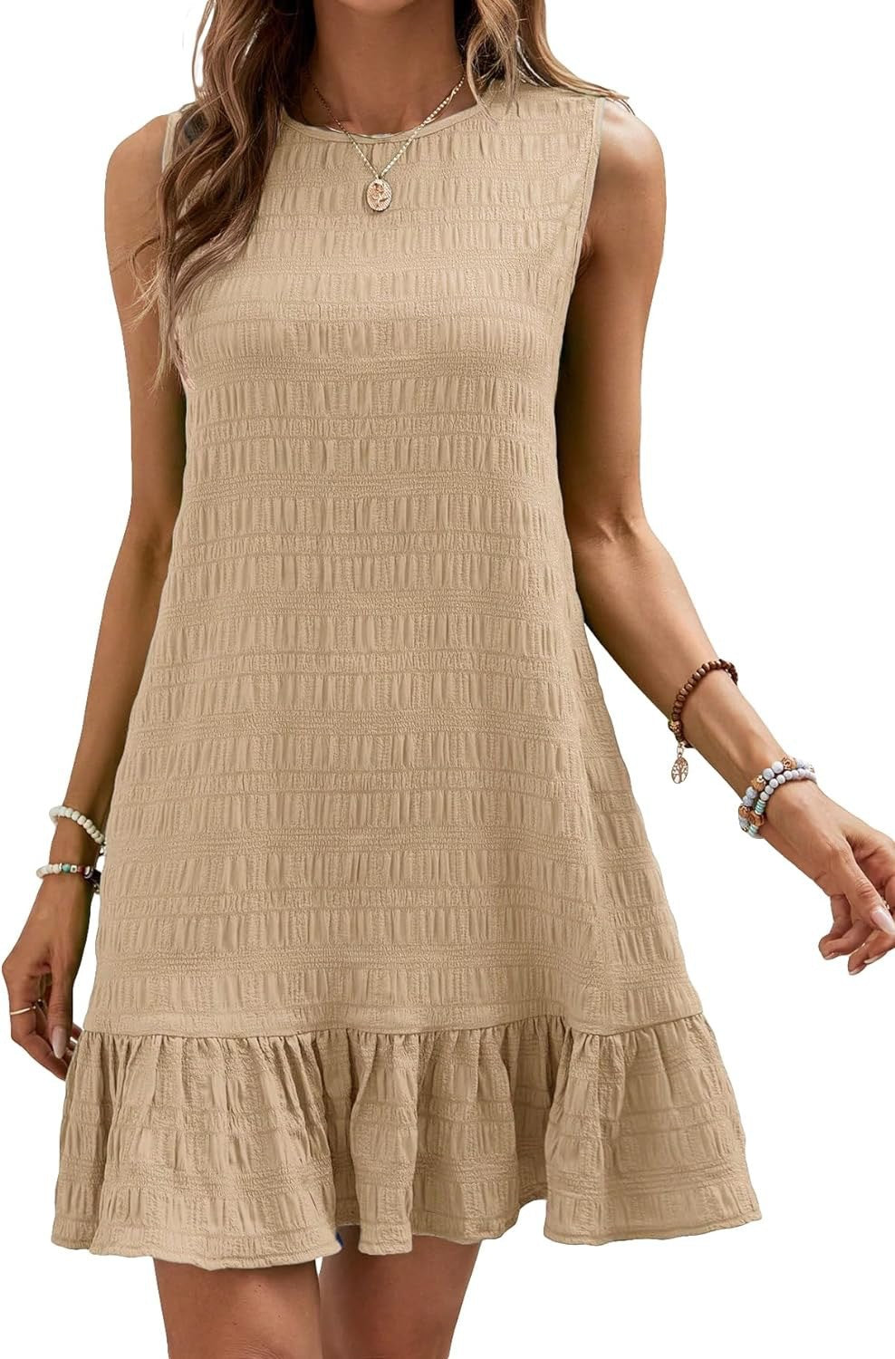 Damen Sommerliches Kleid mit Volantabschluss und strukturierter Oberfläche Heidi-Mode