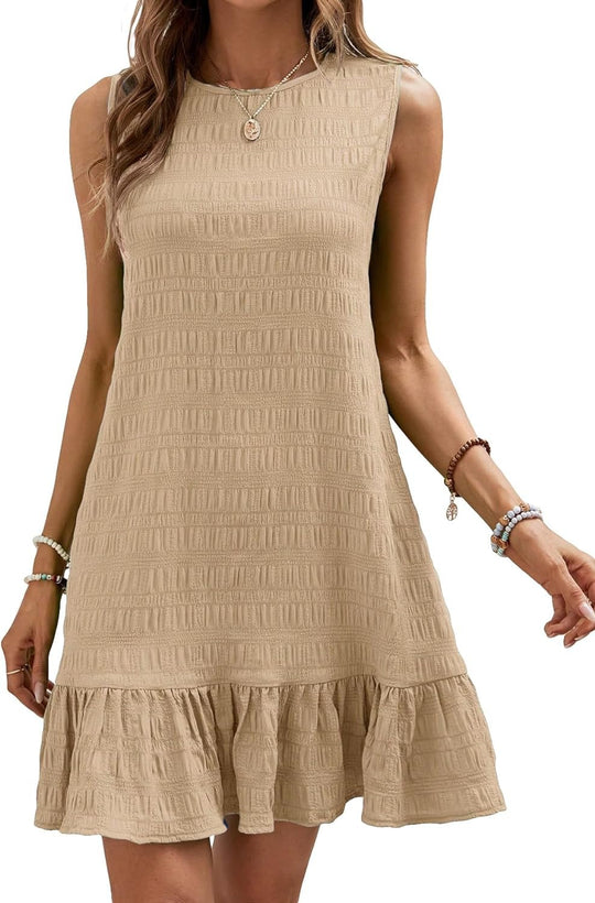 Damen Sommerliches Kleid mit Volantabschluss und strukturierter Oberfläche Heidi-Mode
