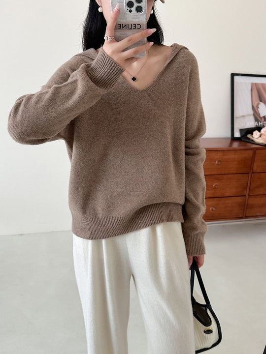 Damen Lässiger V-Ausschnitt Strickpullover Heidi-Mode
