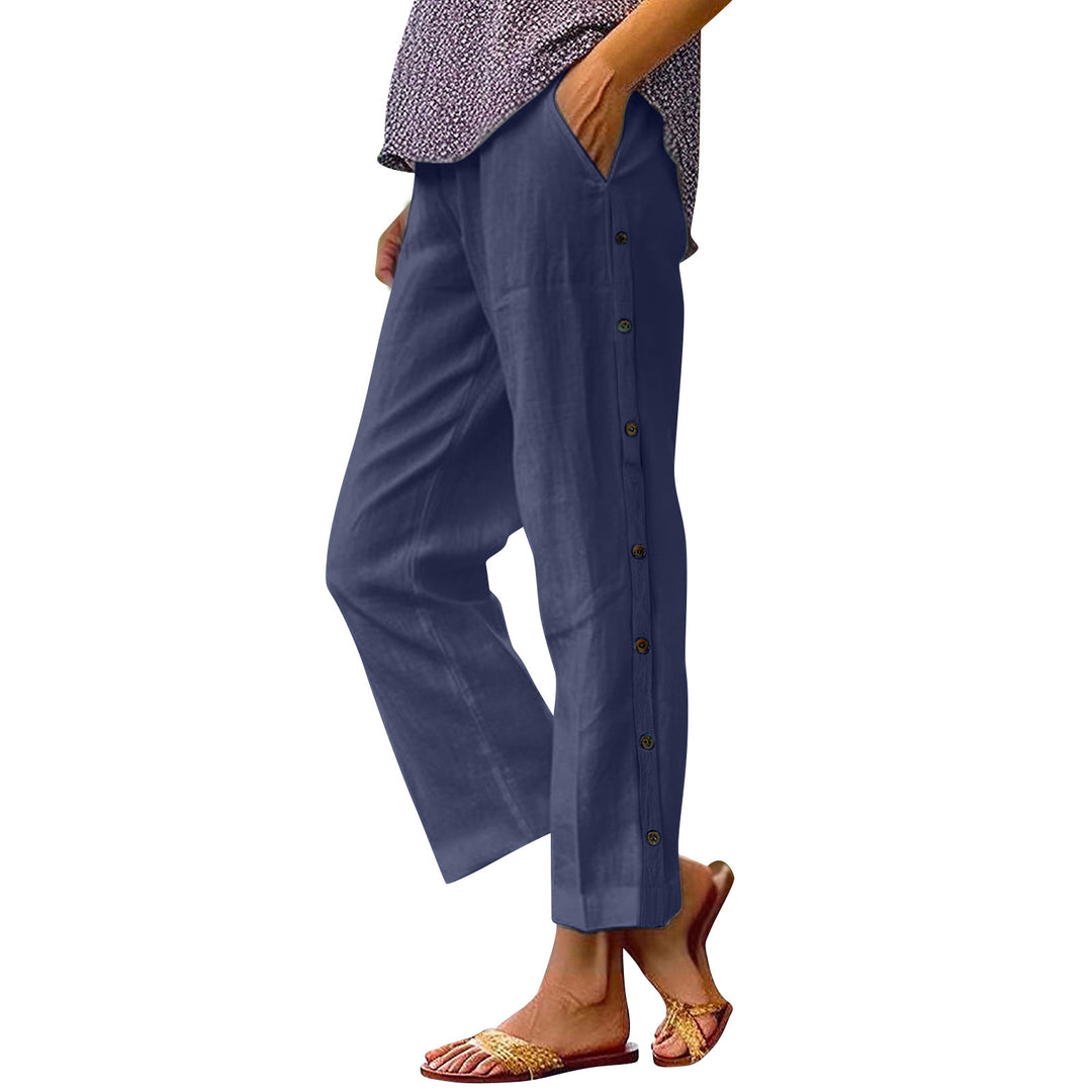 Damen Leichte und luftige Freizeithose mit Knopfdetails Heidi-Mode