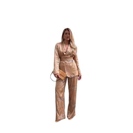 Damen Elegantes und hochwertiges Hosenanzug-Set mit feiner Stickerei Heidi-Mode
