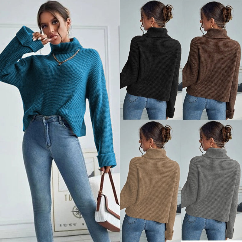 Damen Hochwertiger Strickpullover mit hohem Kragen und strukturiertem Design Heidi-Mode
