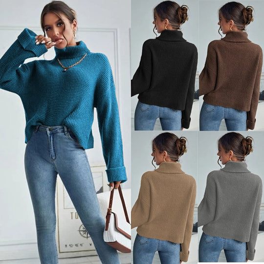 Damen Hochwertiger Strickpullover mit hohem Kragen und strukturiertem Design Heidi-Mode