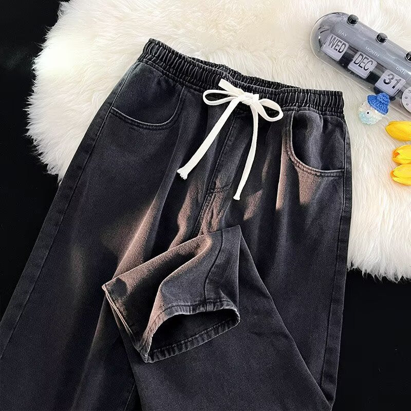 Damen lässige Denim-Hose mit elastischem Bund und praktischen Eingrifftaschen Heidi-Mode