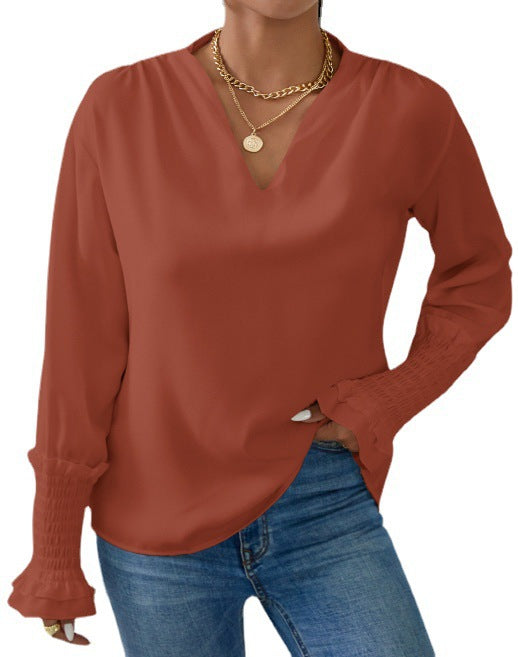 Damen elegante Bluse mit Rüschendetails und V-Ausschnitt Heidi-Mode