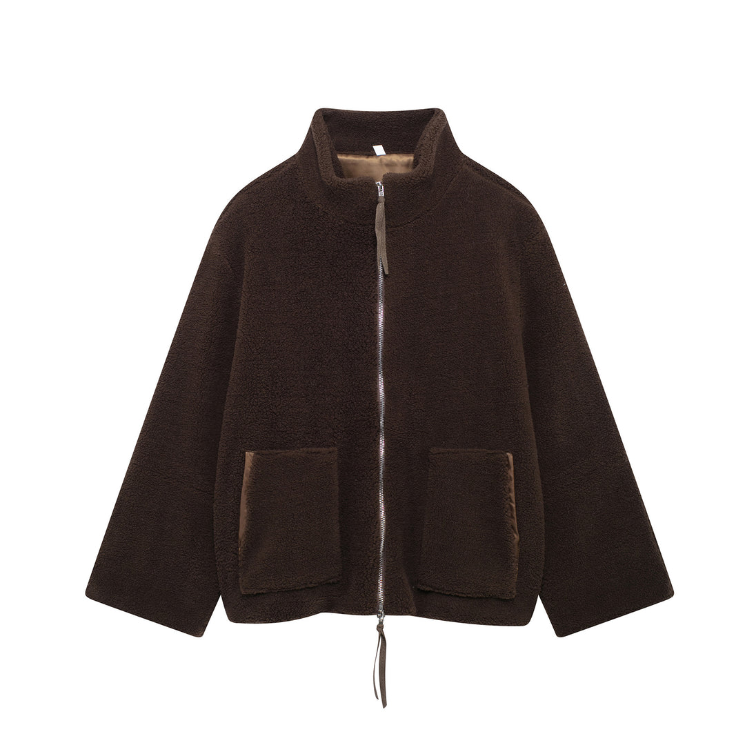 Damen Kuschelige Fleecejacke mit hohe Kragen und praktischen Taschen Heidi-Mode