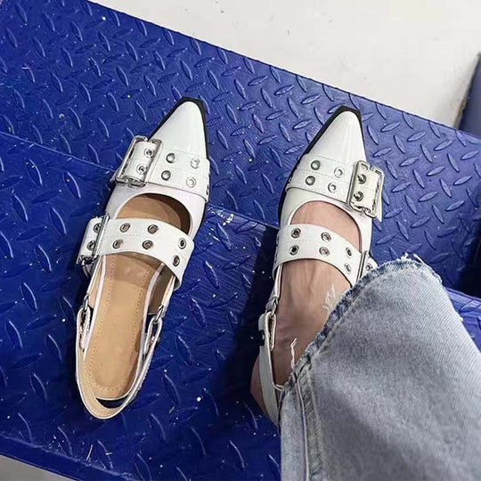 Damen Spitzzehen Slingback Absatzsandalen mit dekorativem Schnallen- und Nietenakzenten Heidi-Mode