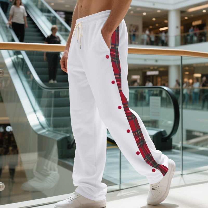 Herren Sportliche Jogginghose mit Karomuster und Druckknopf-Detail Heidi-Mode