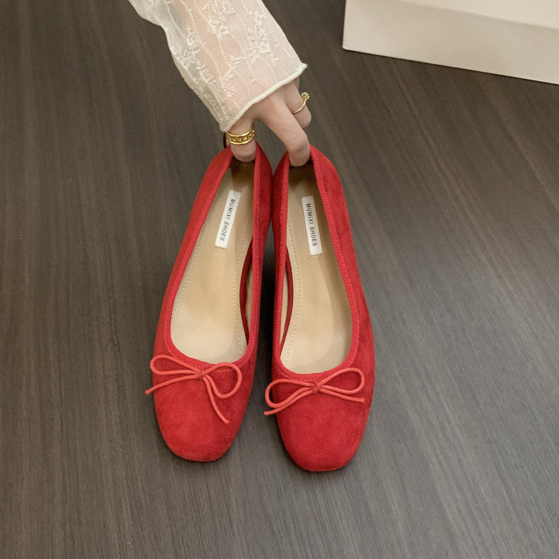 Damen Ballerinas mit zierlichem Schleifen-Detail und weichem Veloursleder Heidi-Mode