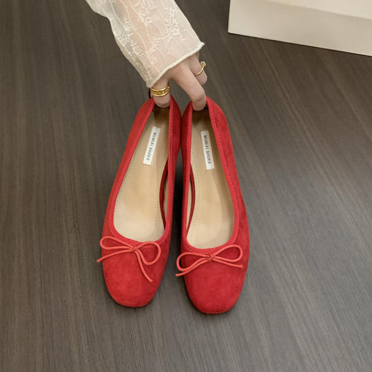 Damen Ballerinas mit zierlichem Schleifen-Detail und weichem Veloursleder Heidi-Mode