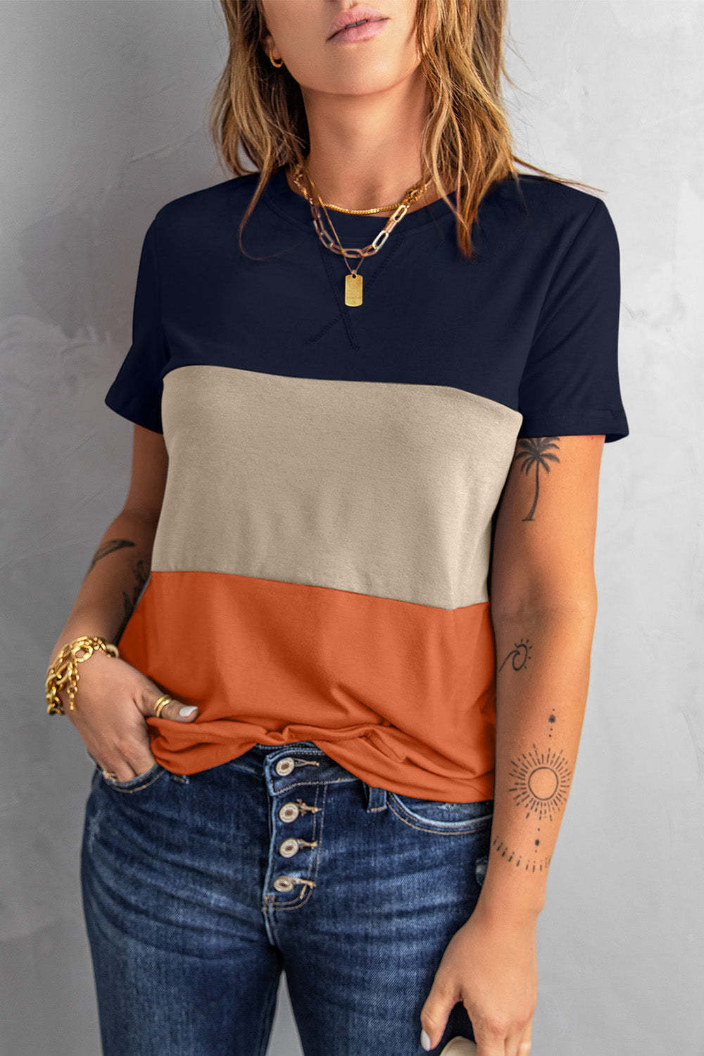 Damen T-Shirt mit modernem Blockdesign und lässigem Schnitt Heidi-Mode