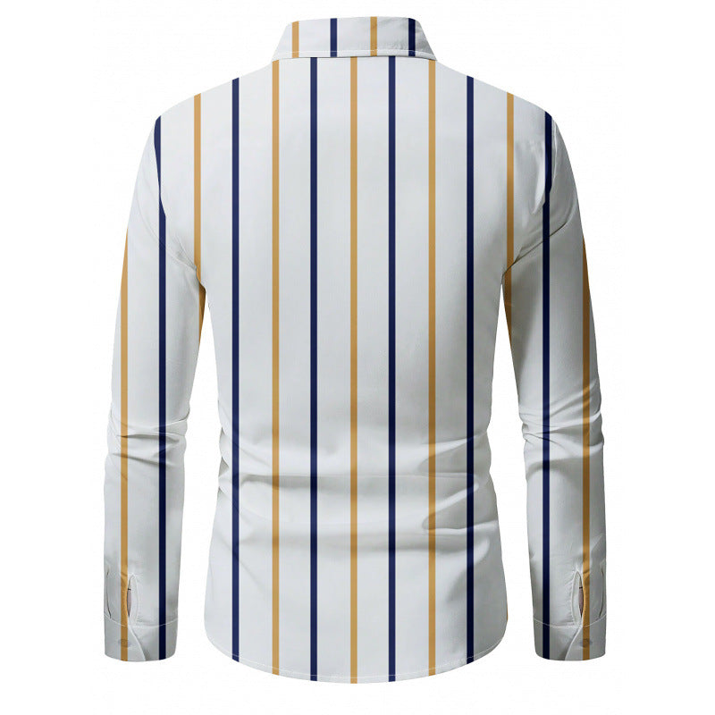 Herren Langarmhemden mit farblich abgestimmtem Streifenmuster Heidi-Mode