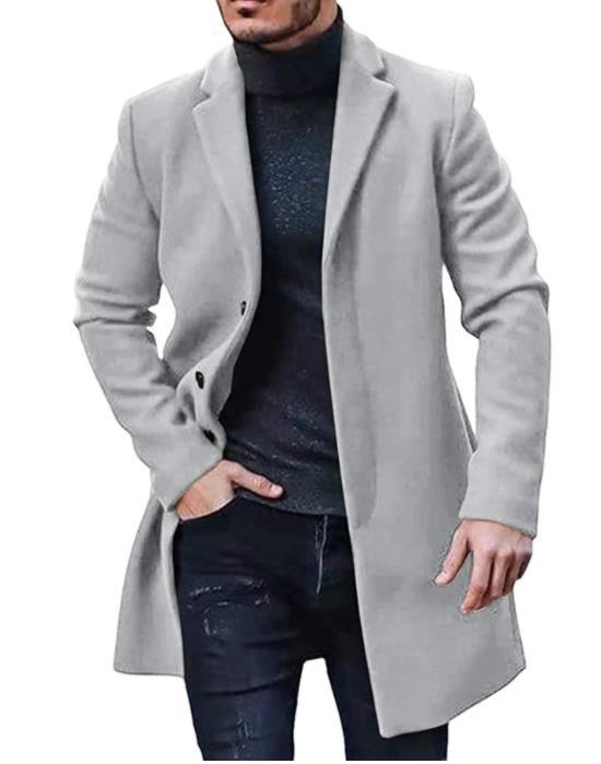 Herren eleganter Wollmantel mit modernem Schnitt und durchgehender Knopfleiste Heidi-Mode