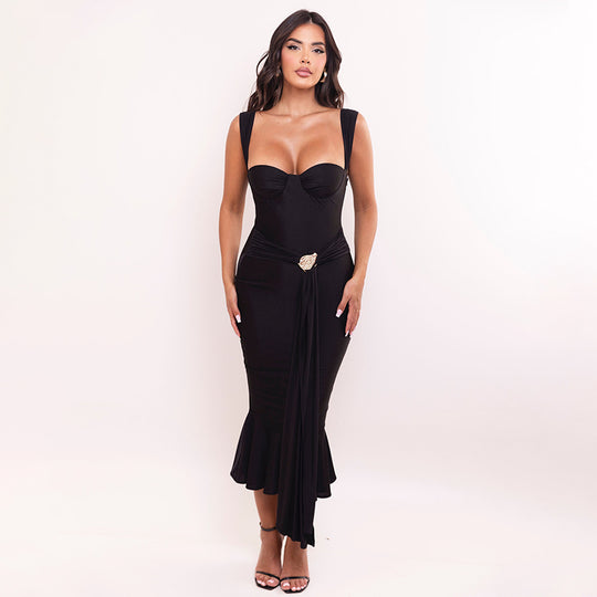 Damen Abendkleid mit elegantem Wickel-Design und strassbesetztem Detail Heidi-Mode