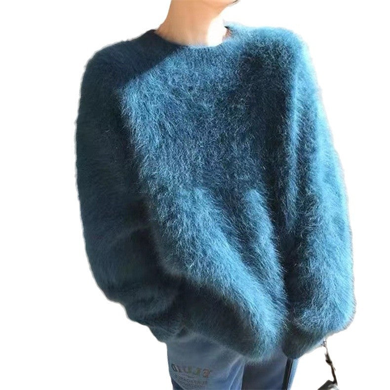 Damen Flauschiger Rundhals-Pullover mit lässigem Schnitt und oversized Passform Heidi-Mode