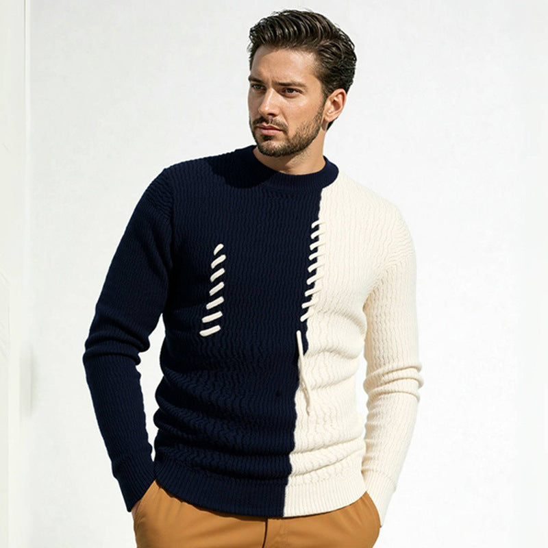 Herren Pullover mit kreativem Strukturdesign und Kontraststreifen Heidi-Mode