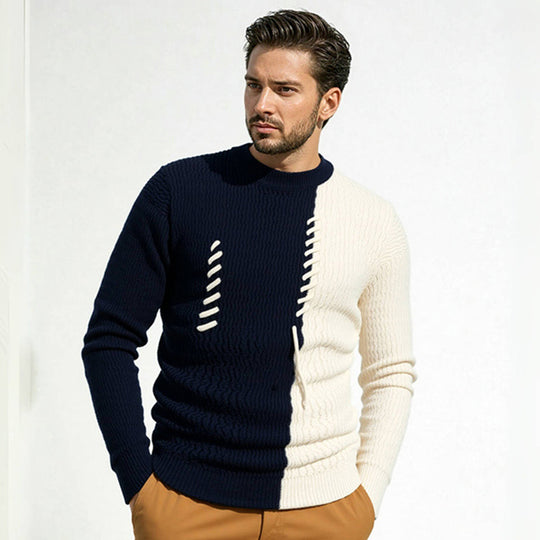 Herren Pullover mit kreativem Strukturdesign und Kontraststreifen Heidi-Mode