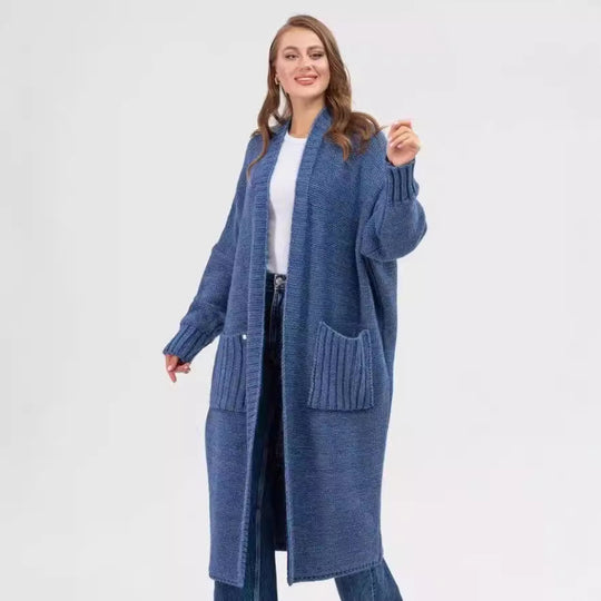 Damen Gemütlicher Strickmantel mit großen Taschen und oversized Schnitt Heidi-Mode