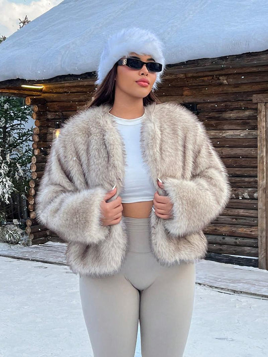 Damen Trendige und flauschige Kunstpelzjacke Heidi-Mode