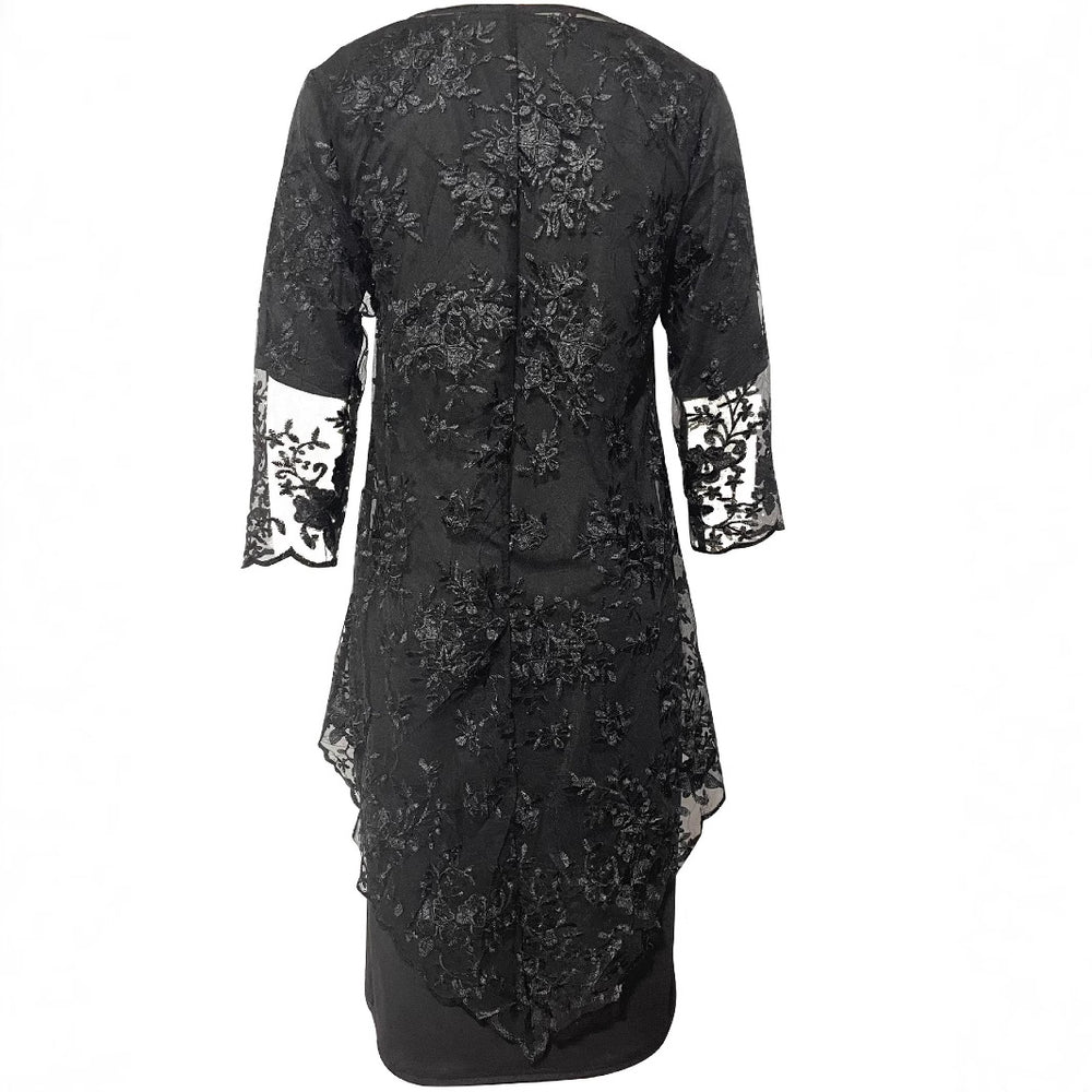 Damen Elegantes Blusen-Kleid mit floralen Spitze-Ärmeln und schwingendem Saum Heidi-Mode