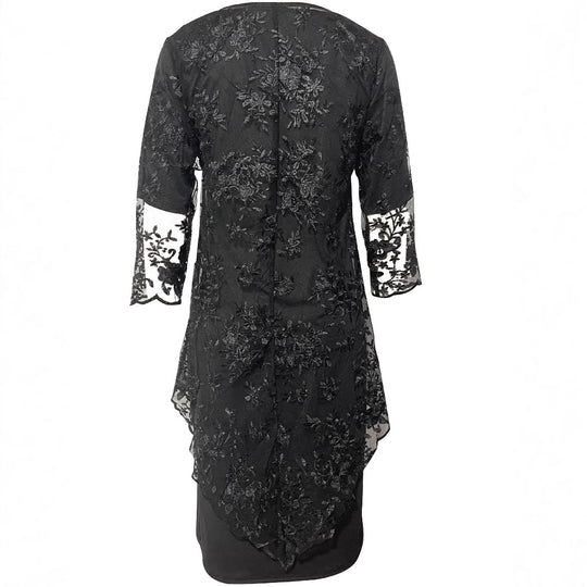 Damen Elegantes Blusen-Kleid mit floralen Spitze-Ärmeln und schwingendem Saum Heidi-Mode