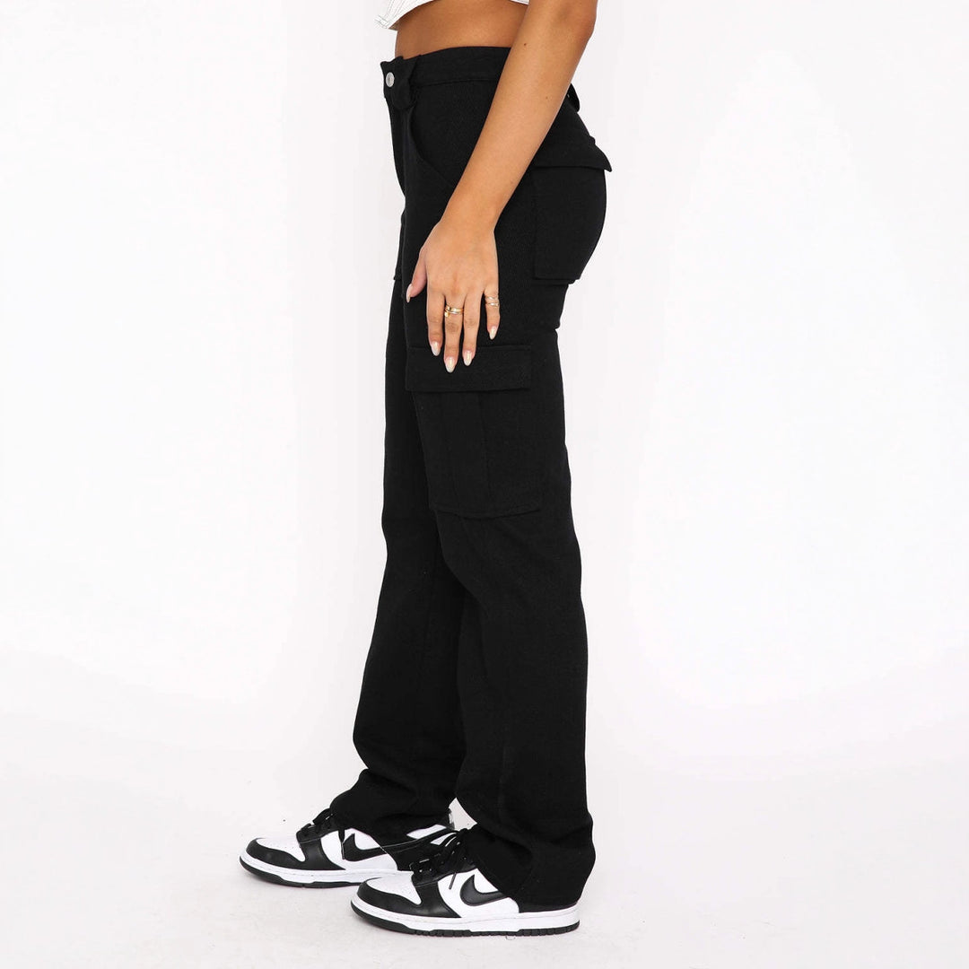 Damen Cargo-Style Hose mit hohen Taschen und entspannter Passform Heidi-Mode