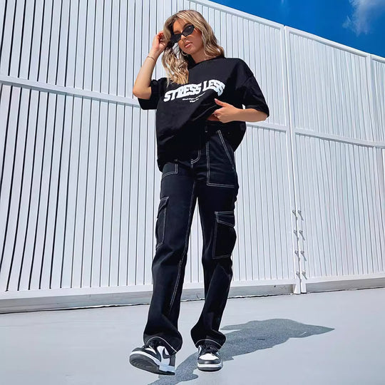 Damen Cargo-Hose mit Baumwollmix und praktischen Taschen Heidi-Mode