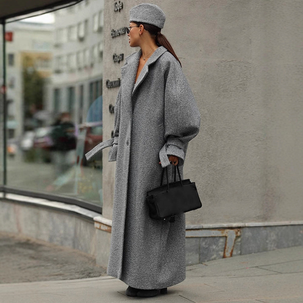 Damen Oversized Wollmantel mit gestreiftem Design und Gürtel Heidi-Mode