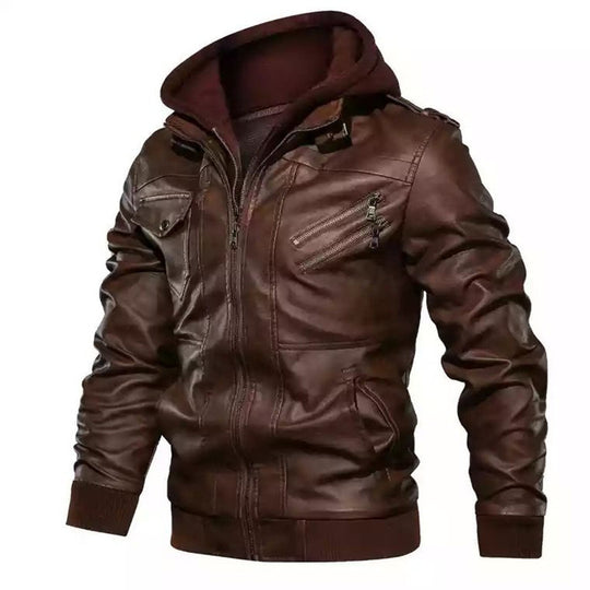 Herren Bikerjacke im Vintage-Look mit abnehmbarer Kapuze und vielseitigen Taschen Heidi-Mode