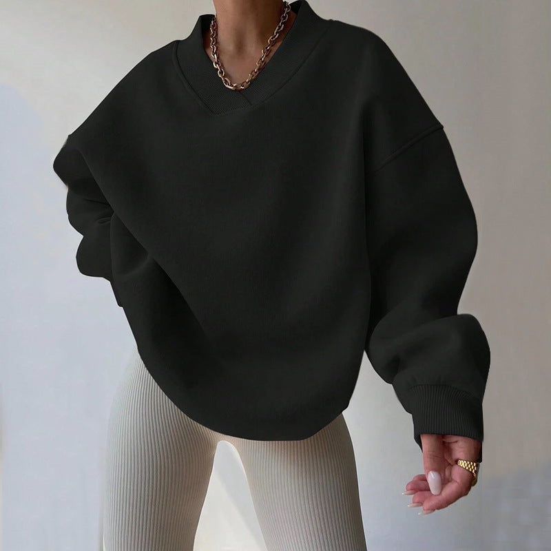 Damen lässiger Pullover mit tiefem V-Ausschnitt und oversized Schnitt Heidi-Mode