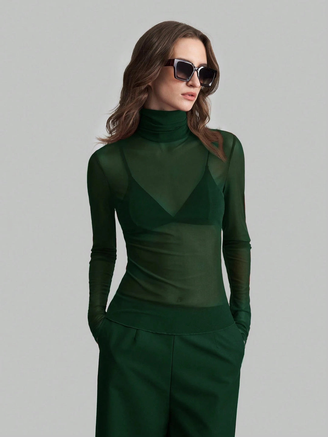 Damen Transparente Turtleneck-Bluse mit figurformendem Schnitt Heidi-Mode
