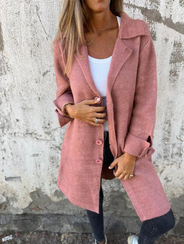 Damen Elegante Wolljacke mit durchgehender Knopfleiste und großzügigen Taschen Heidi-Mode