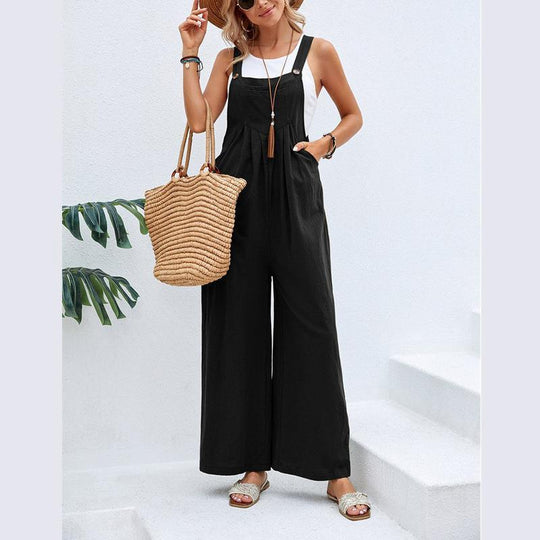 Damen trendiger Jumpsuit mit weitem Bein und verstellbaren Trägern Heidi-Mode