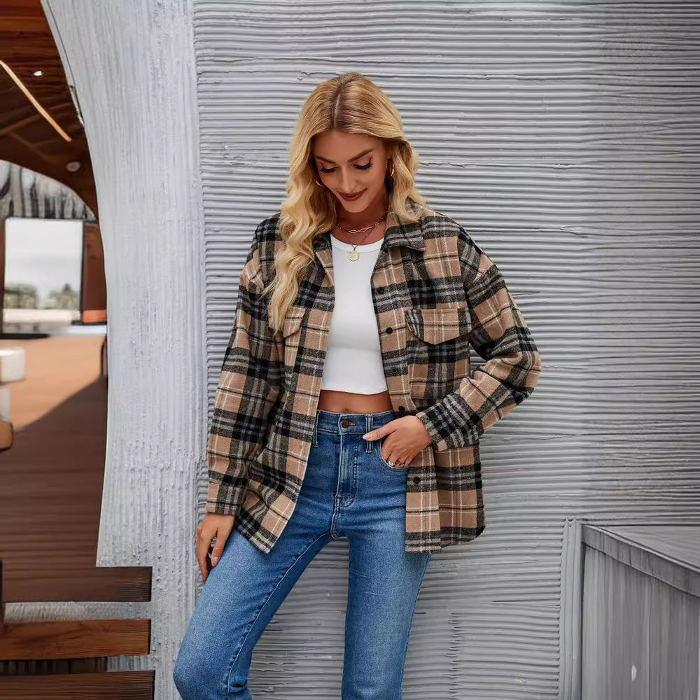 Damen Flanellhemdjacke im lässigen Karo-Design mit Brusttaschen Heidi-Mode