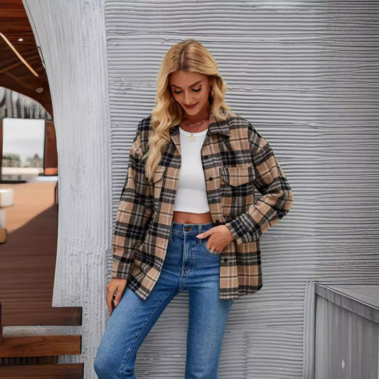 Damen Flanellhemdjacke im lässigen Karo-Design mit Brusttaschen Heidi-Mode